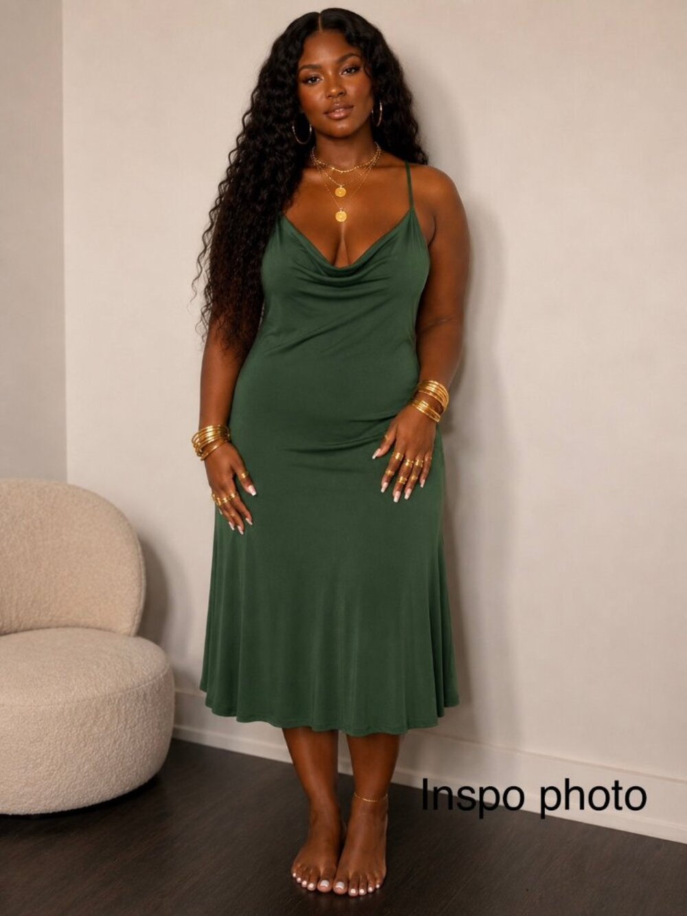 #237 Supesu Satin Cowl Neck Gown Green Large